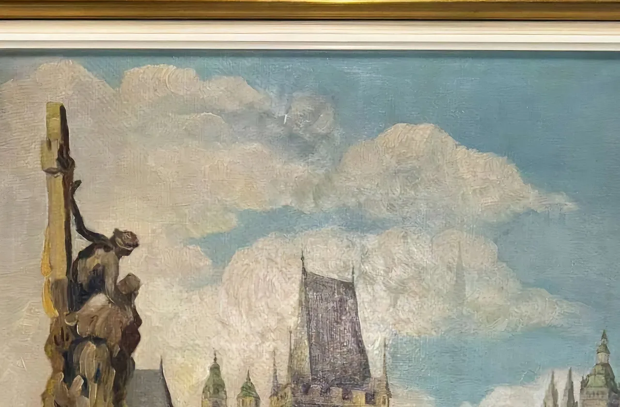 Von Bleyle, Charles Bridge Oil on panel, Framed, 1940 3