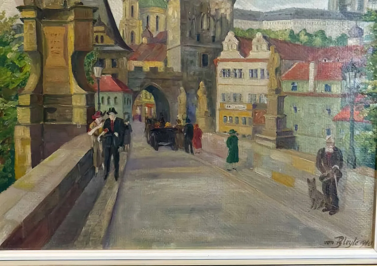 Von Bleyle, Charles Bridge Oil on panel, Framed, 1940 4