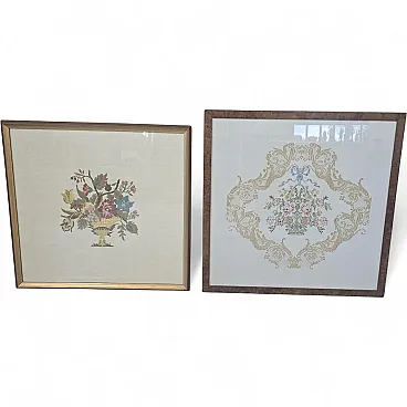 Pair of handcrafted embroidery paintings, 1970s
