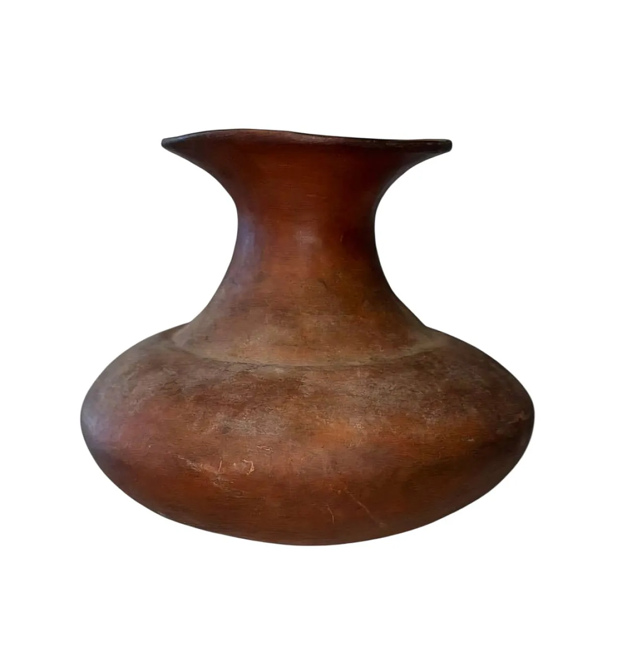 Peruvian globular terracotta vessel with flared rim 1