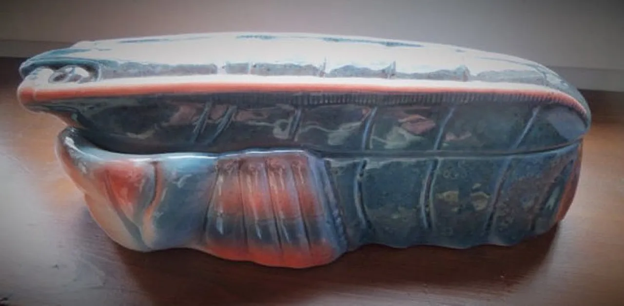 Majolica Lobster Pate Dish Faience Terrine, in Pink and Blue, 70s 1