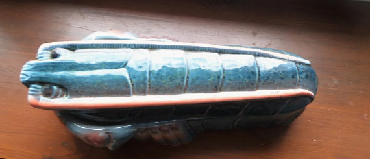 Majolica Lobster Pate Dish Faience Terrine, in Pink and Blue, 70s 6