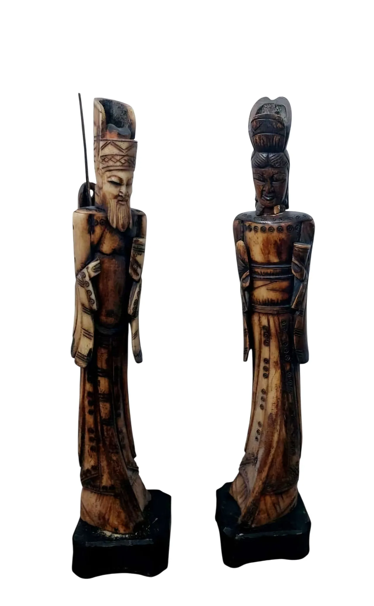 Chinese Ox Bone Figures, Jiang Taigong & Guanyin, early 20th century 1