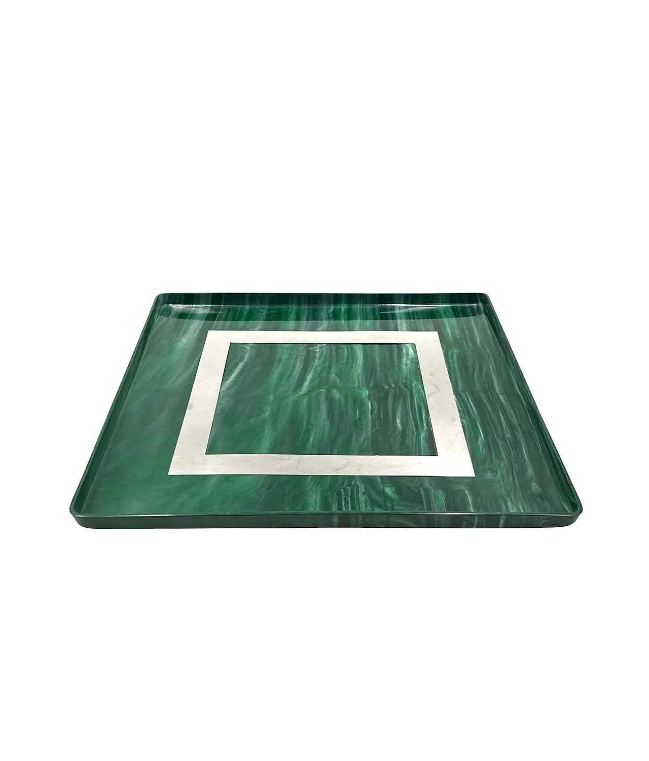 Malachite effect resin and brass tray, Italy 1980 1