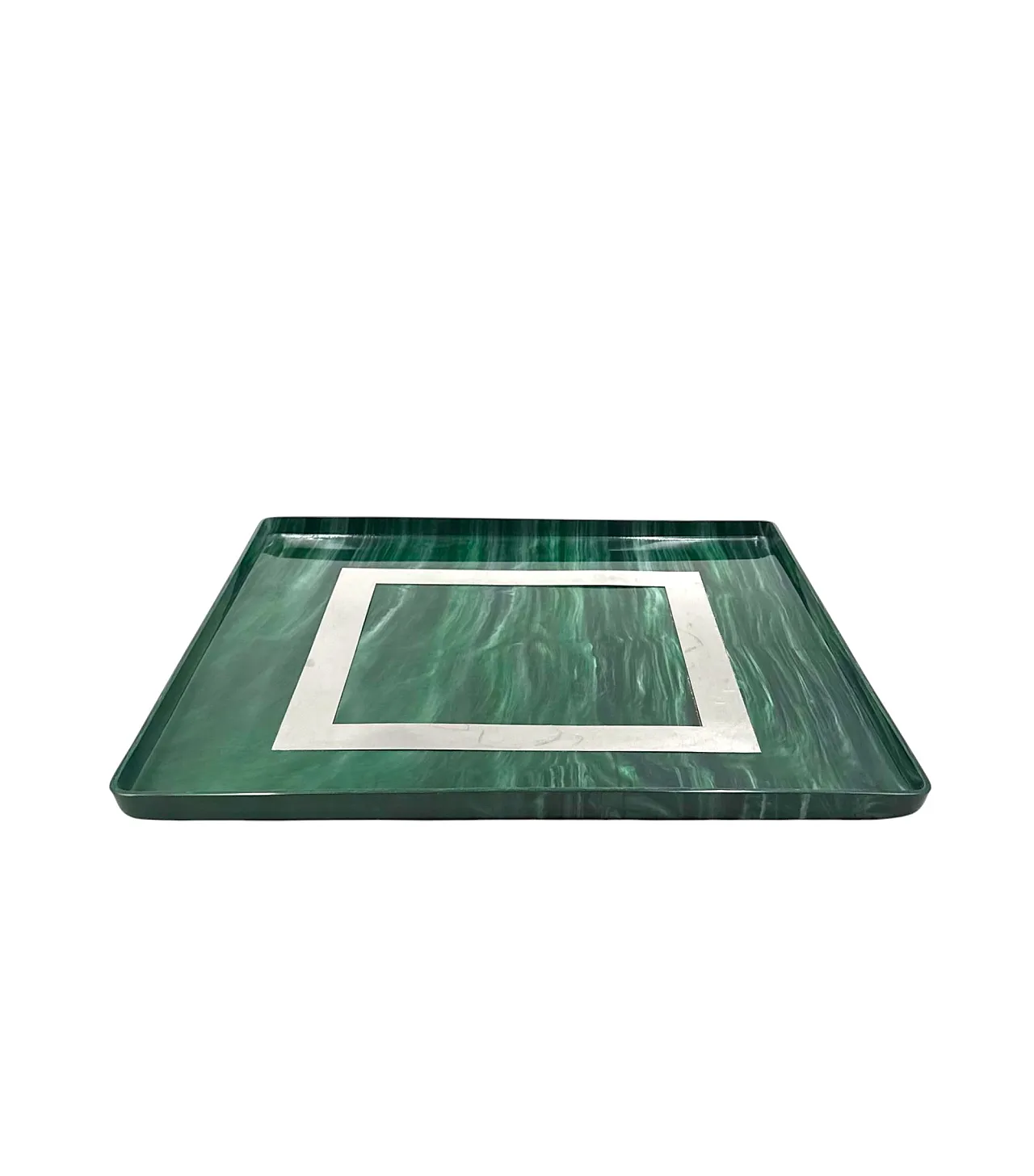 Malachite effect resin and brass tray, Italy 1980 3