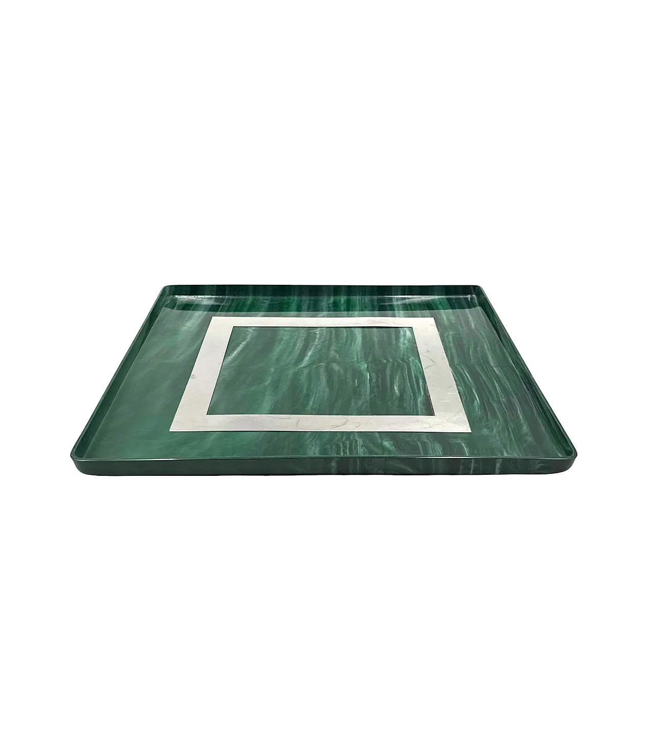 Malachite effect resin and brass tray, Italy 1980 4