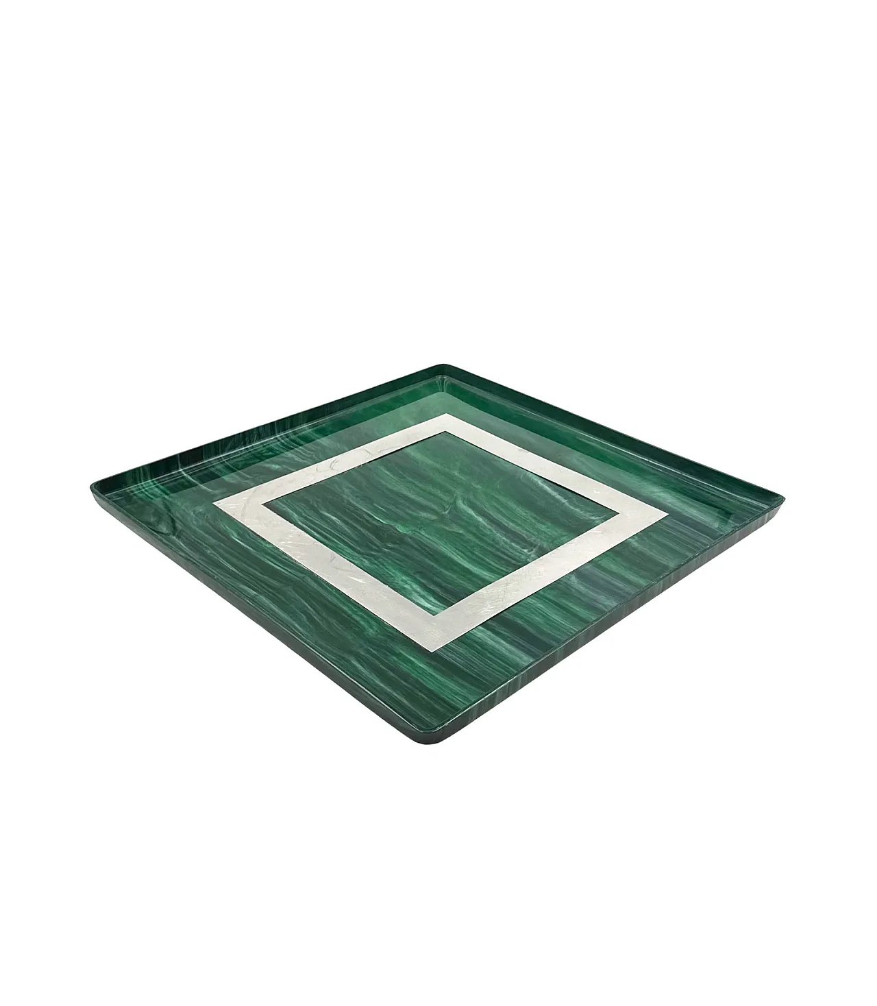 Malachite effect resin and brass tray, Italy 1980 5