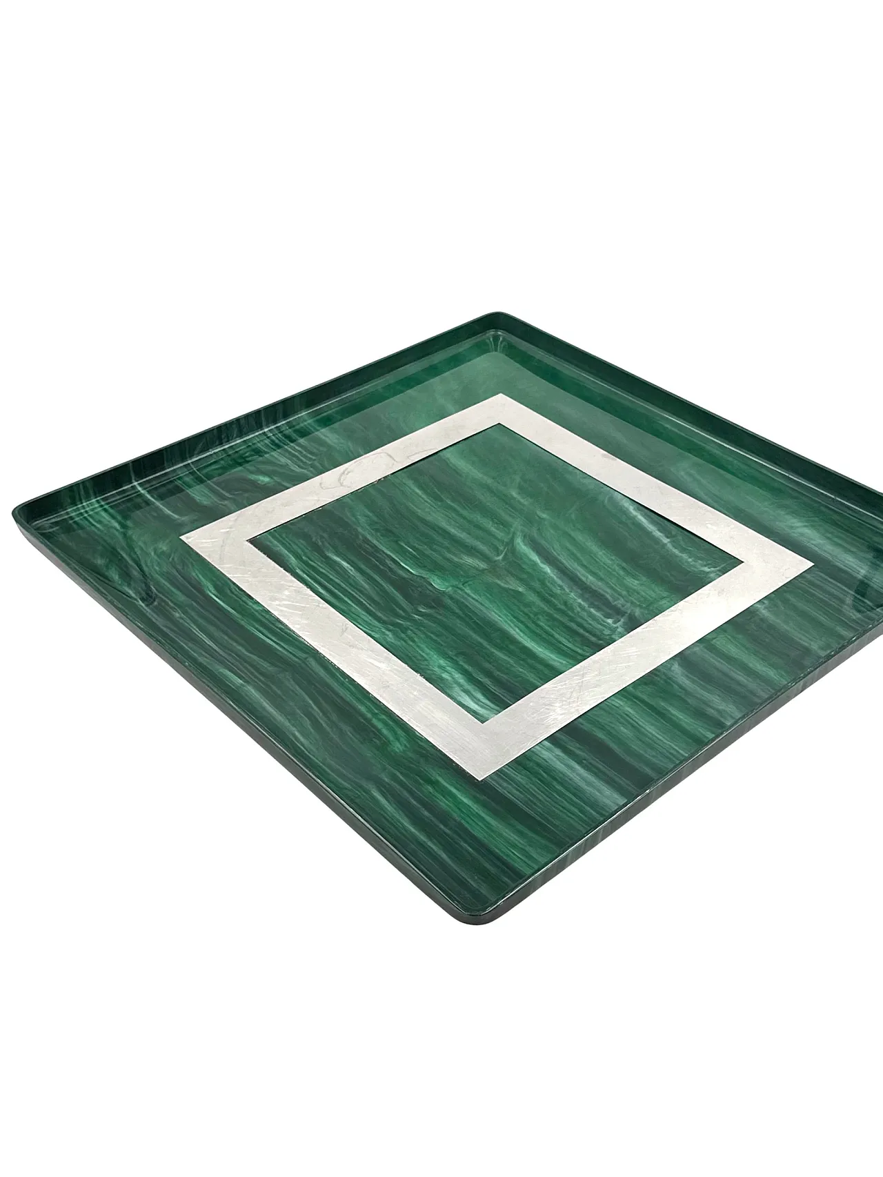 Malachite effect resin and brass tray, Italy 1980 7