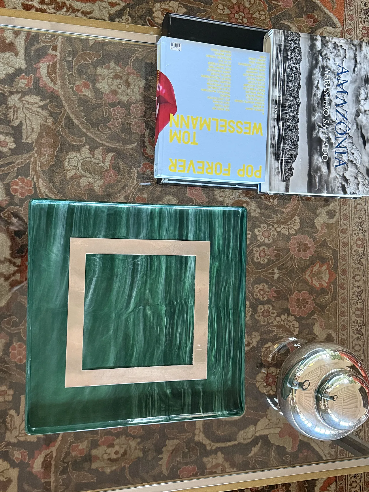 Malachite effect resin and brass tray, Italy 1980 8