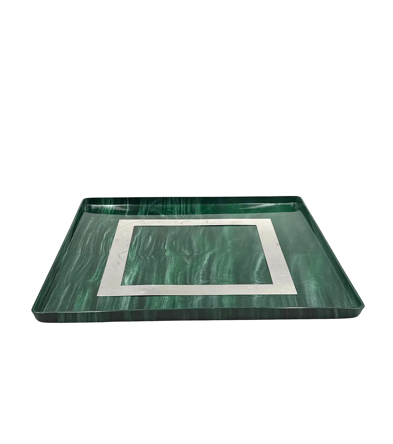 Malachite effect resin and brass tray, Italy 1980 10