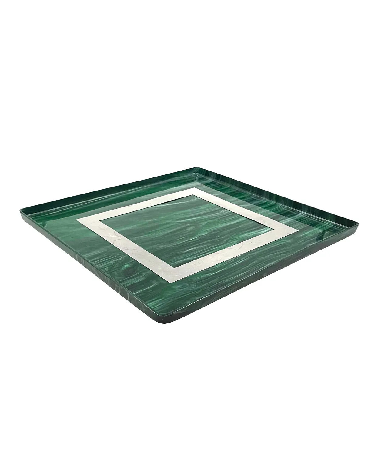 Malachite effect resin and brass tray, Italy 1980 11