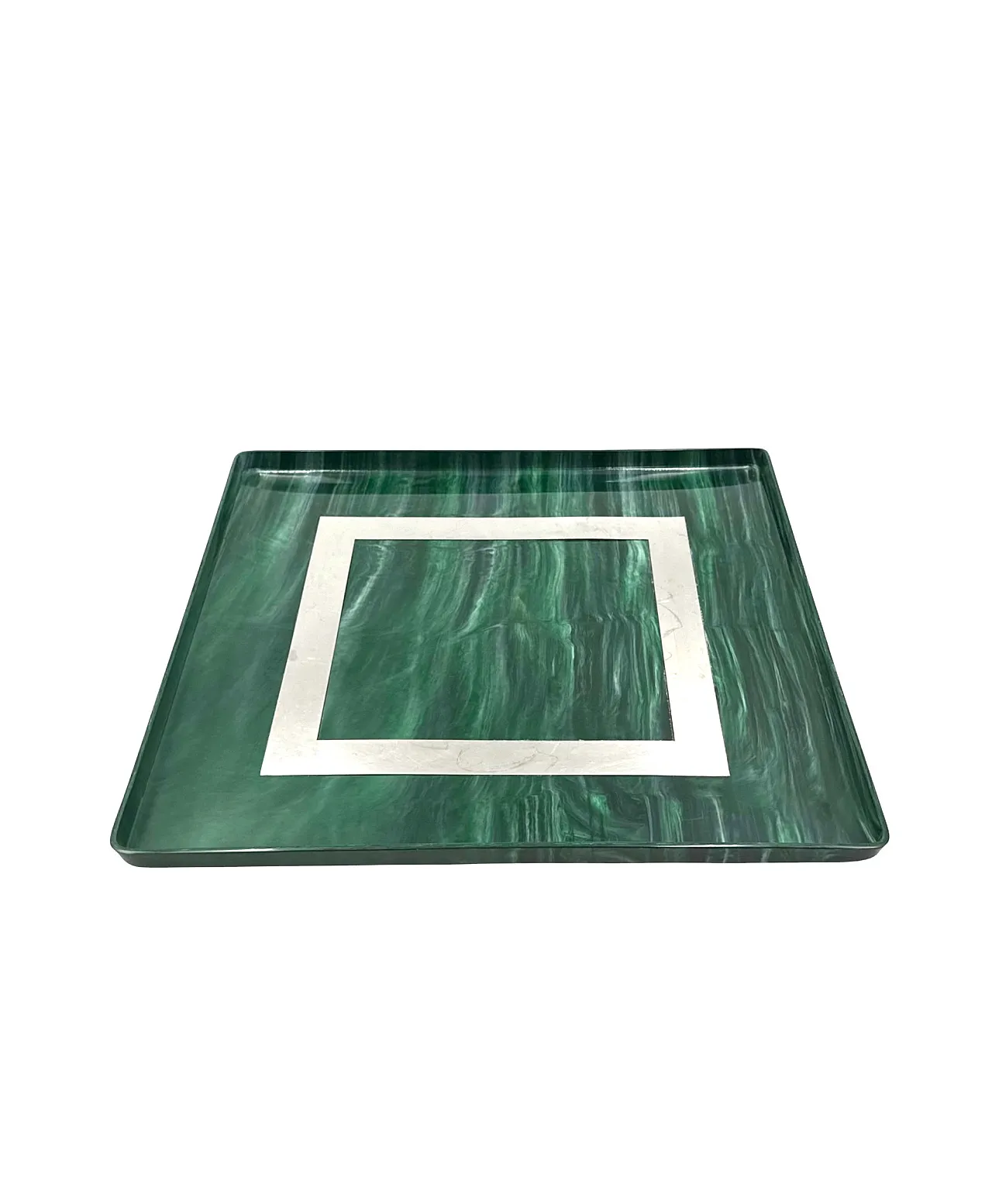Malachite effect resin and brass tray, Italy 1980 12