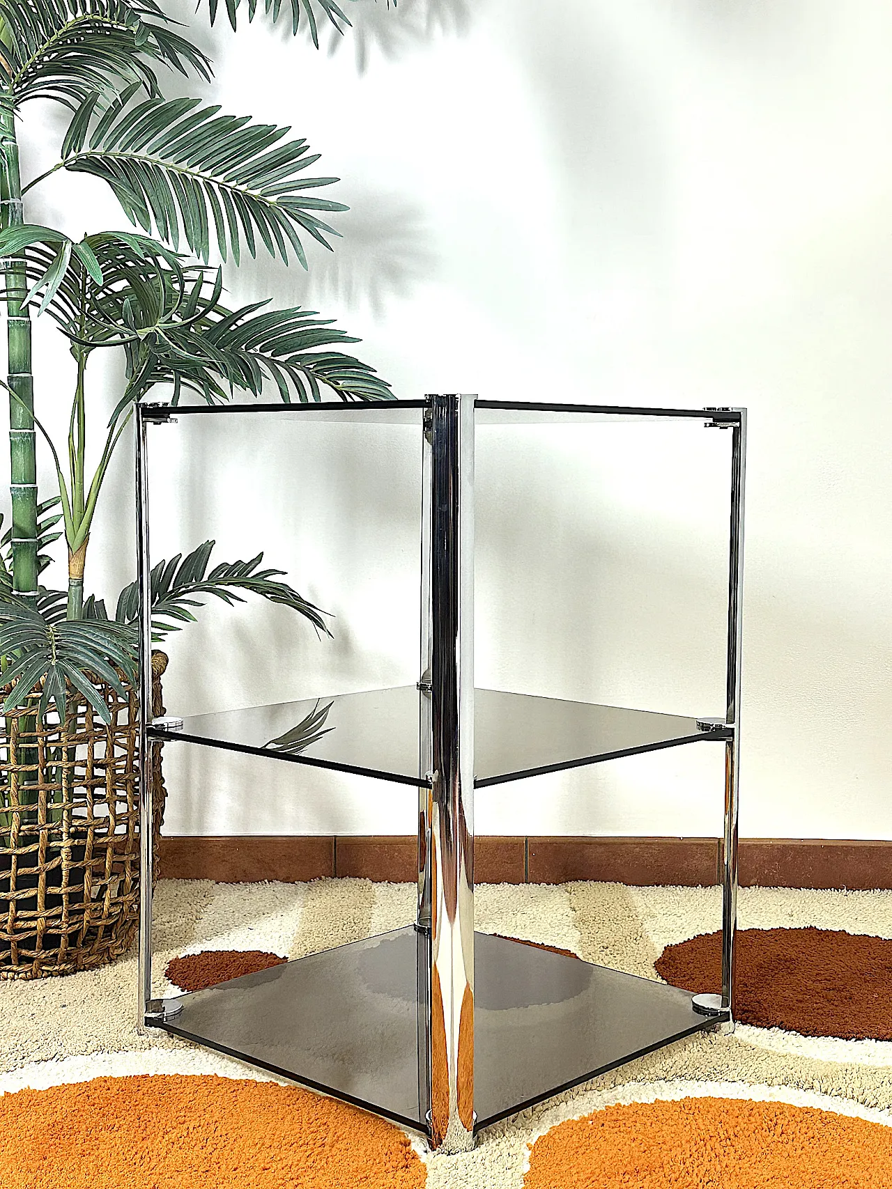 Tavolino di Ari Colombo per Artflex in acciaio vetri Fumè, anni '60 1