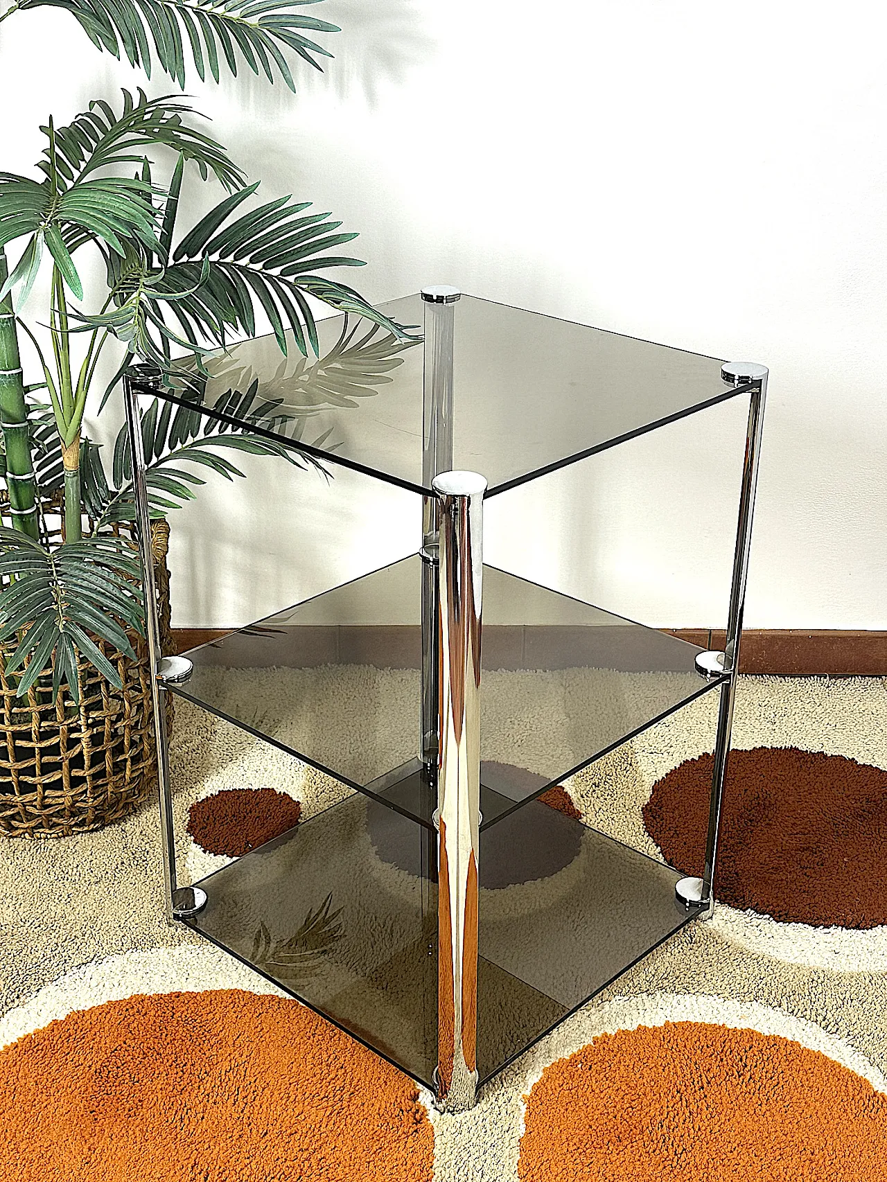 Tavolino di Ari Colombo per Artflex in acciaio vetri Fumè, anni '60 2