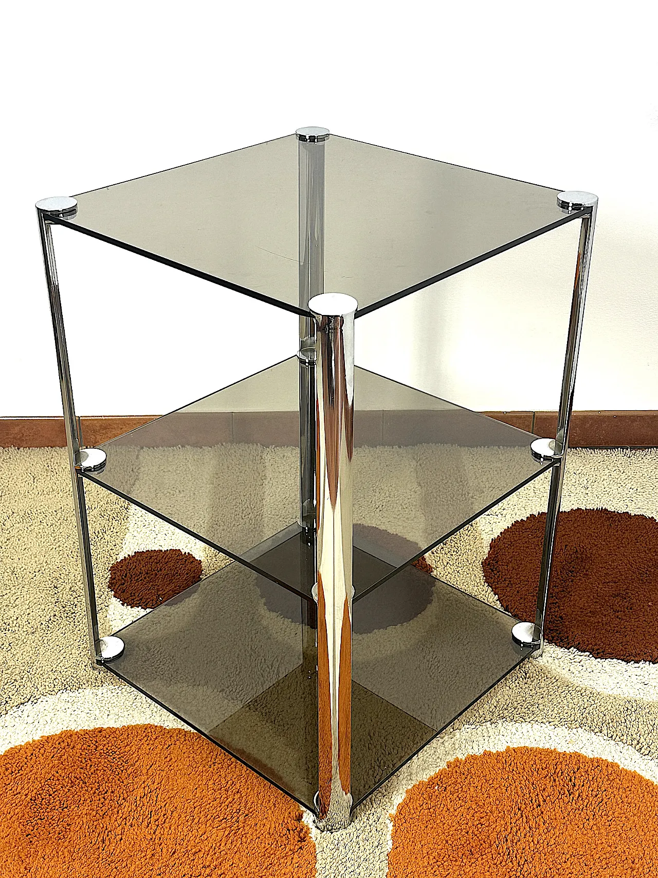 Tavolino di Ari Colombo per Artflex in acciaio vetri Fumè, anni '60 3