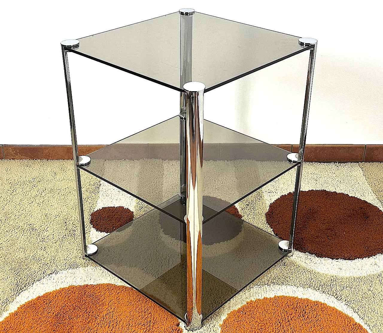 Tavolino di Ari Colombo per Artflex in acciaio vetri Fumè, anni '60 4