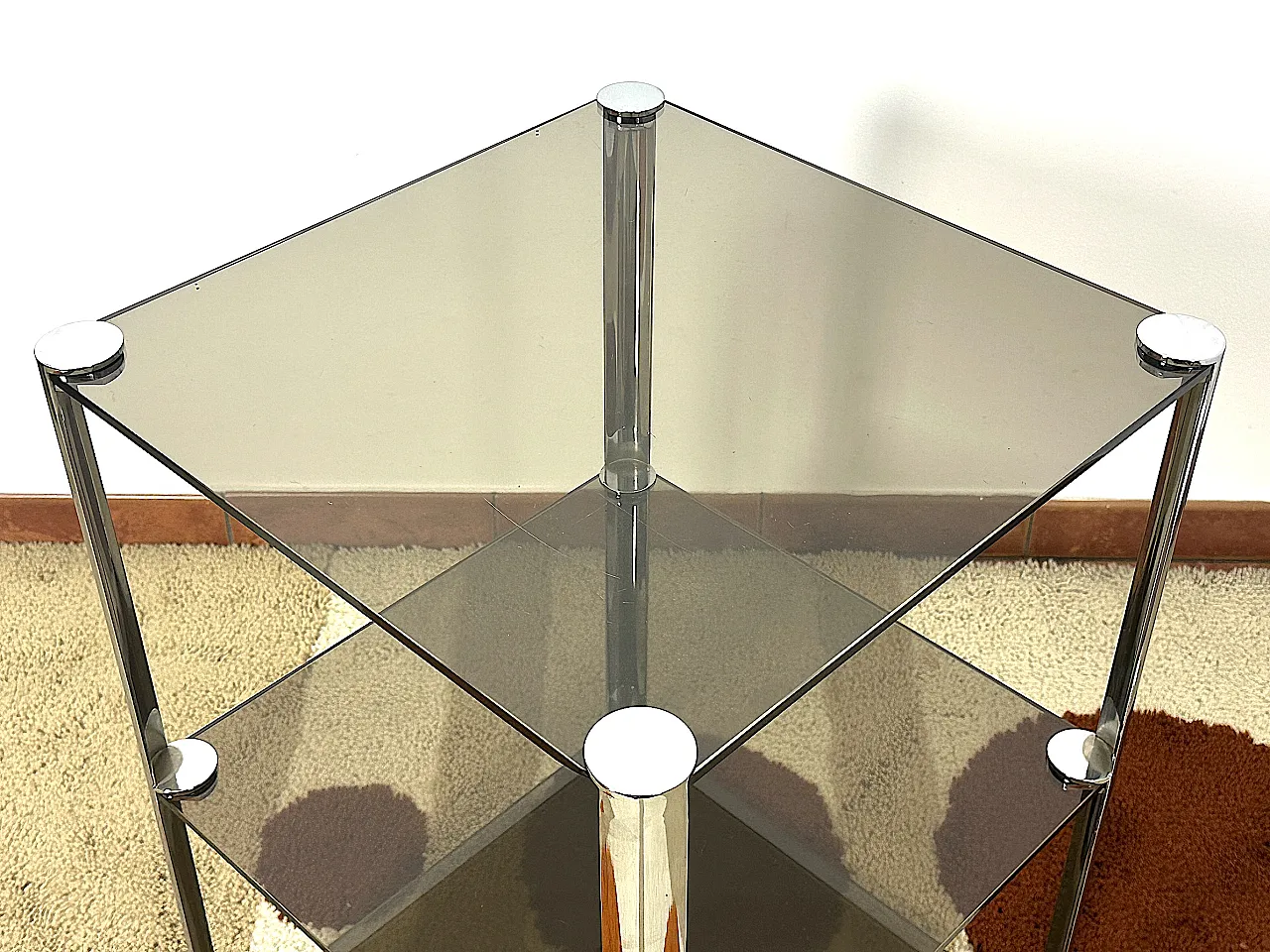 Tavolino di Ari Colombo per Artflex in acciaio vetri Fumè, anni '60 5