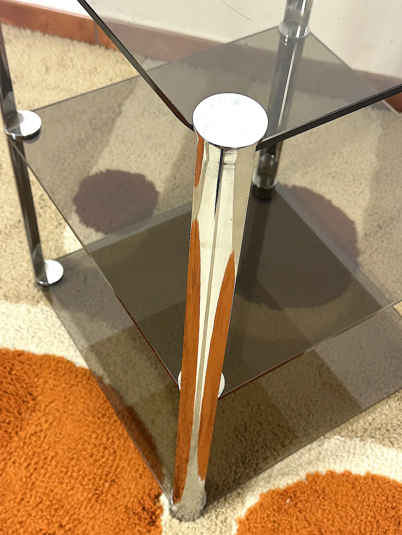 Tavolino di Ari Colombo per Artflex in acciaio vetri Fumè, anni '60 6