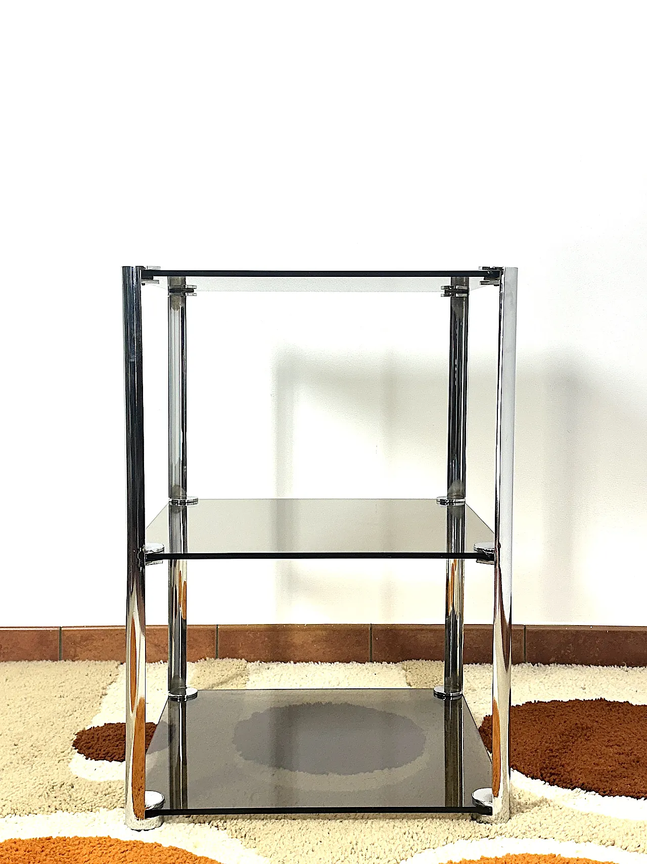 Tavolino di Ari Colombo per Artflex in acciaio vetri Fumè, anni '60 7