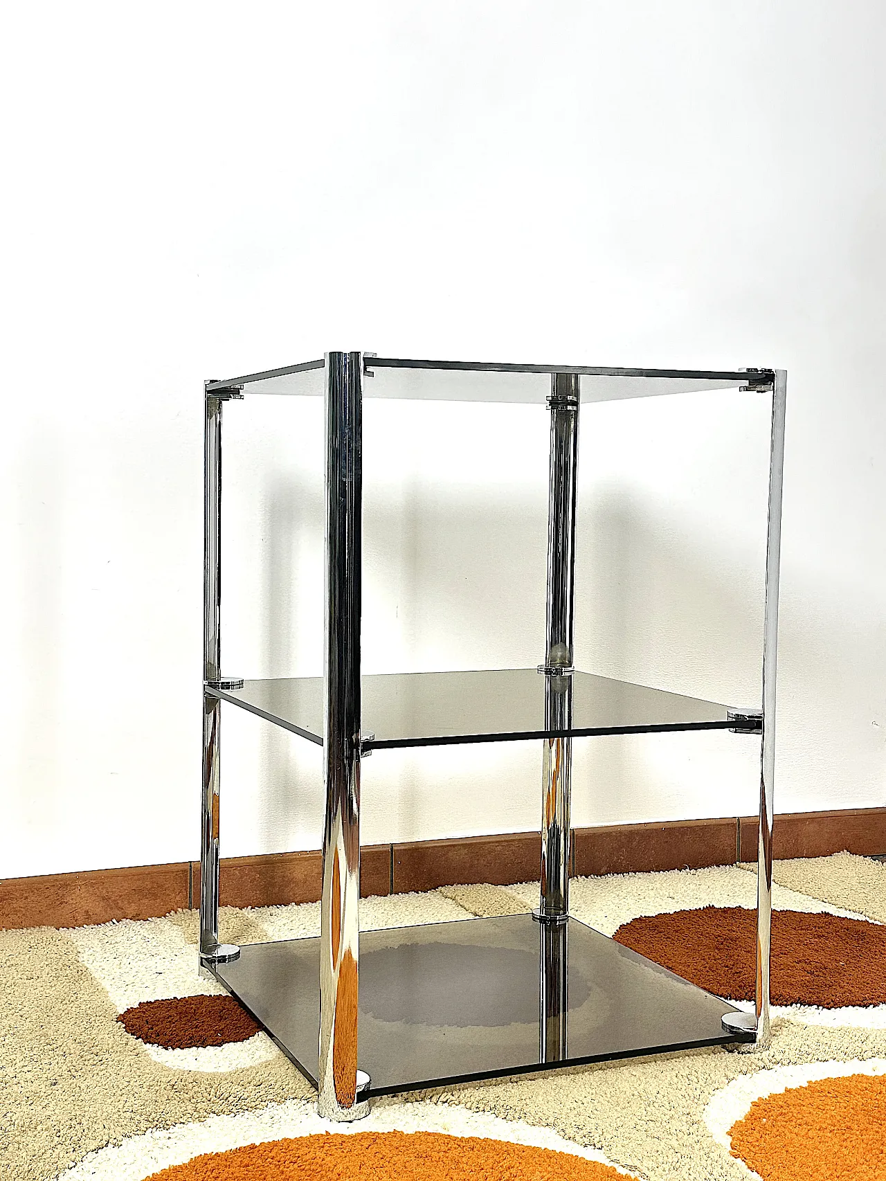 Tavolino di Ari Colombo per Artflex in acciaio vetri Fumè, anni '60 9