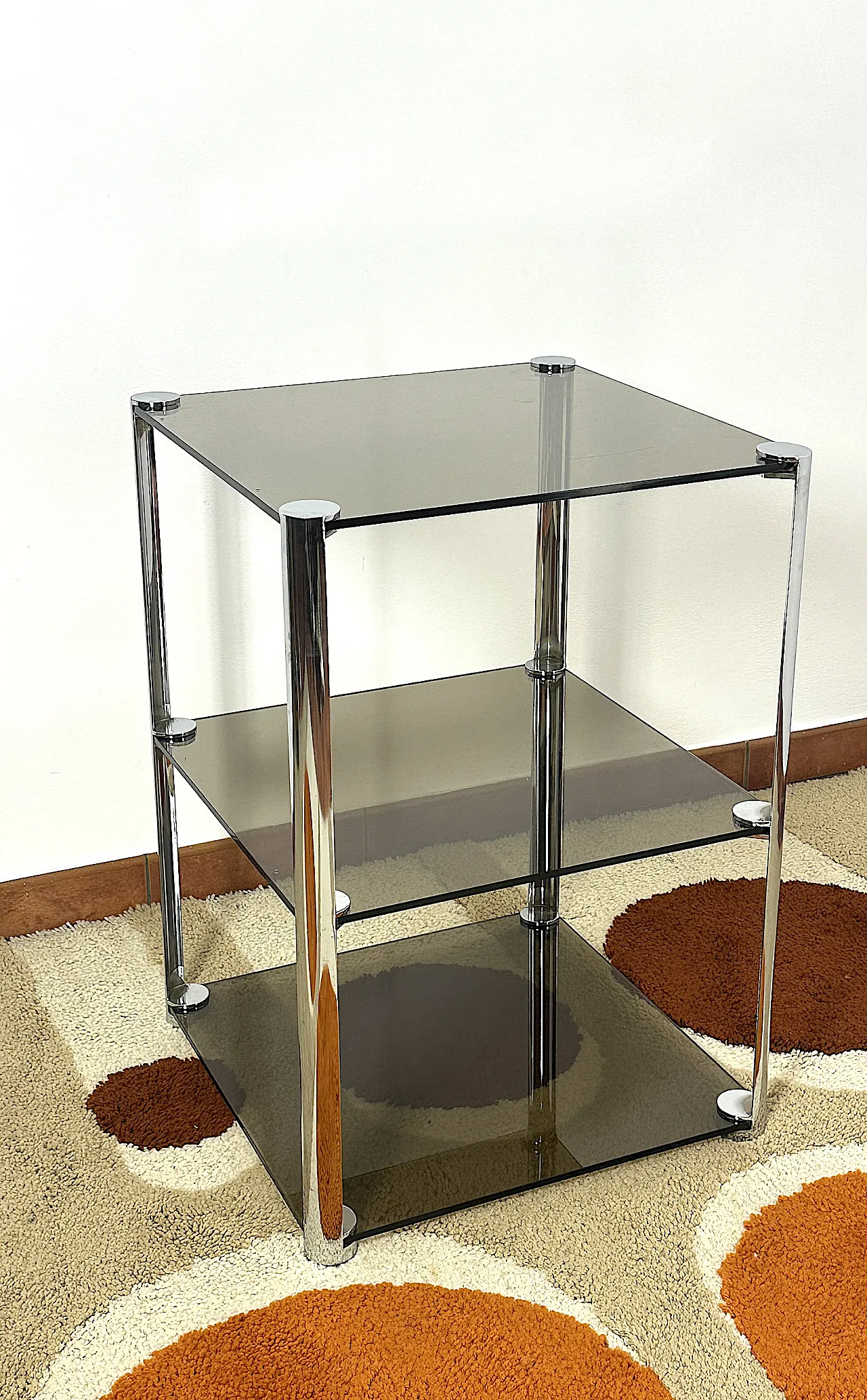 Tavolino di Ari Colombo per Artflex in acciaio vetri Fumè, anni '60 10