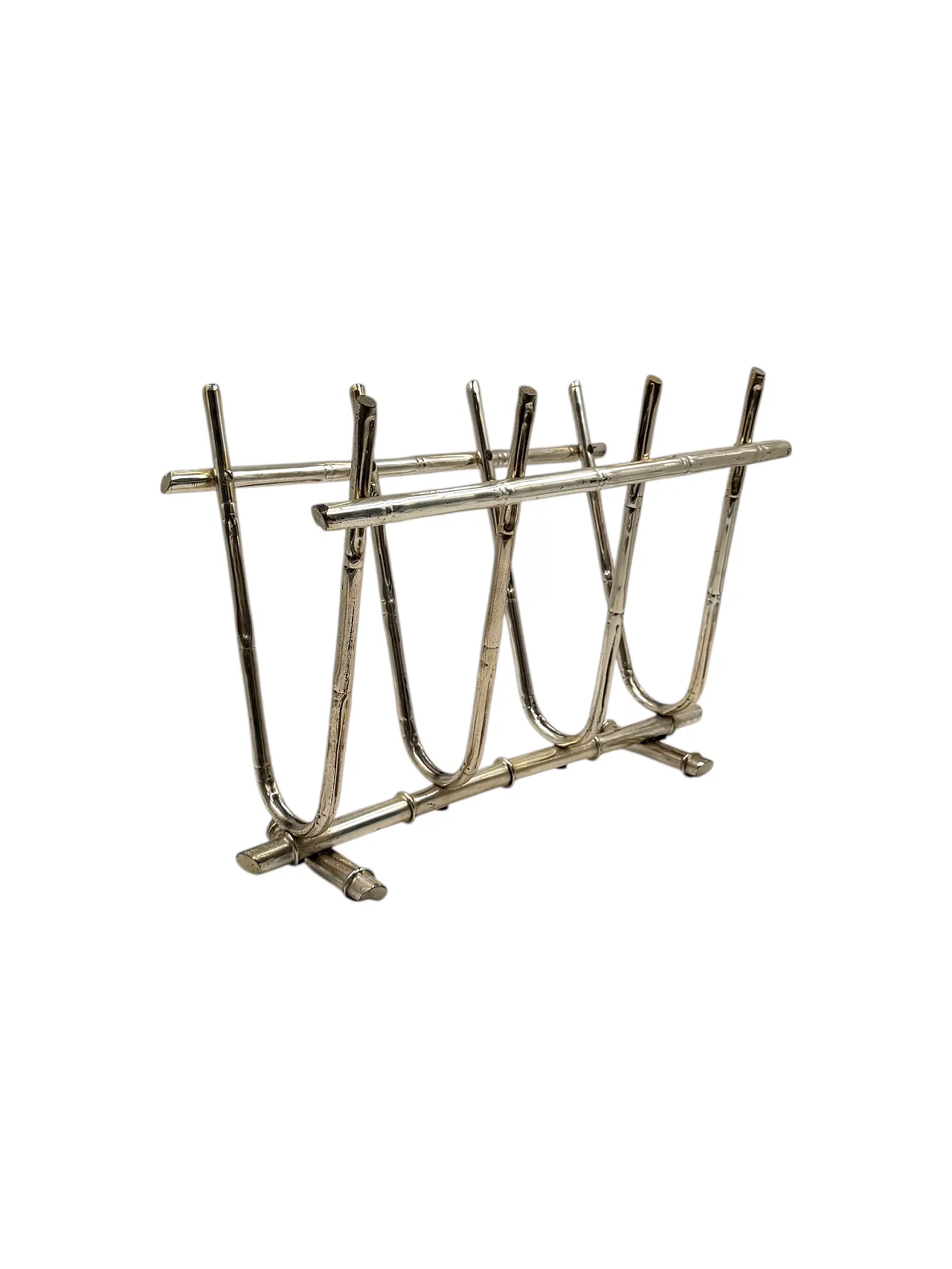 Hollywood Regency bamboo-shaped brass magazine rack, Italy 1970 1