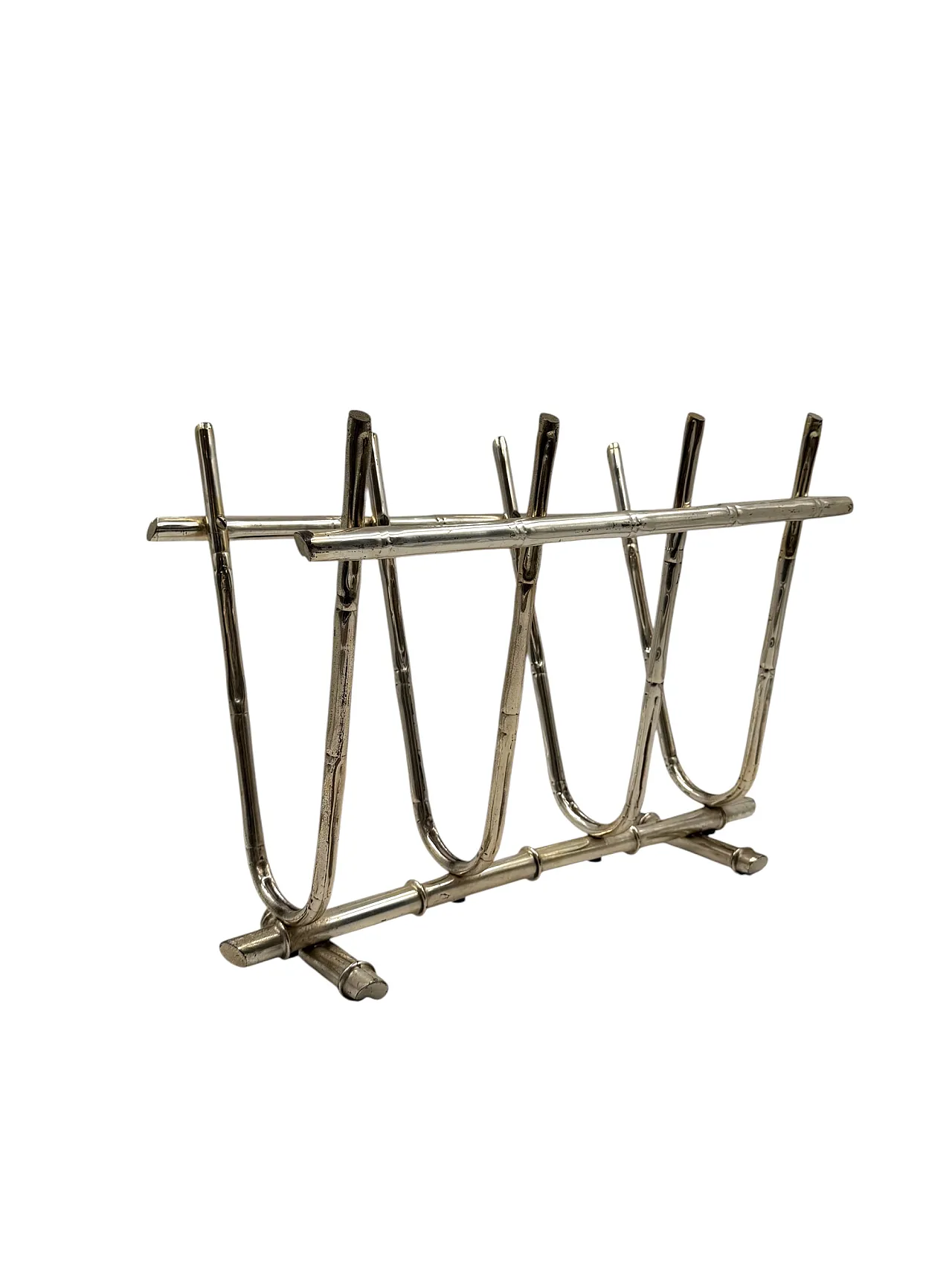 Hollywood Regency bamboo-shaped brass magazine rack, Italy 1970 4