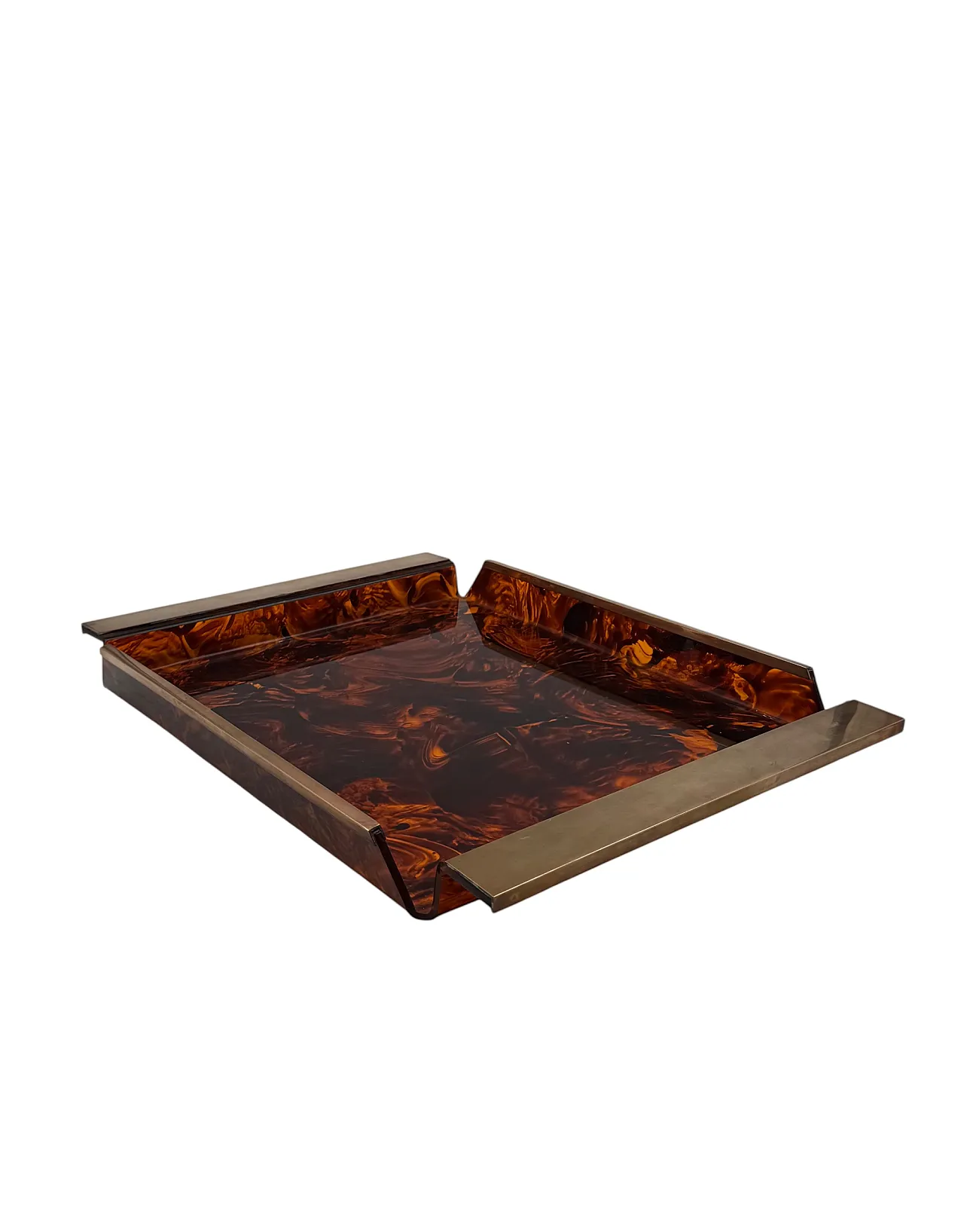 Hollywood Regency tortoiseshell brass and lucite tray, 1970 1