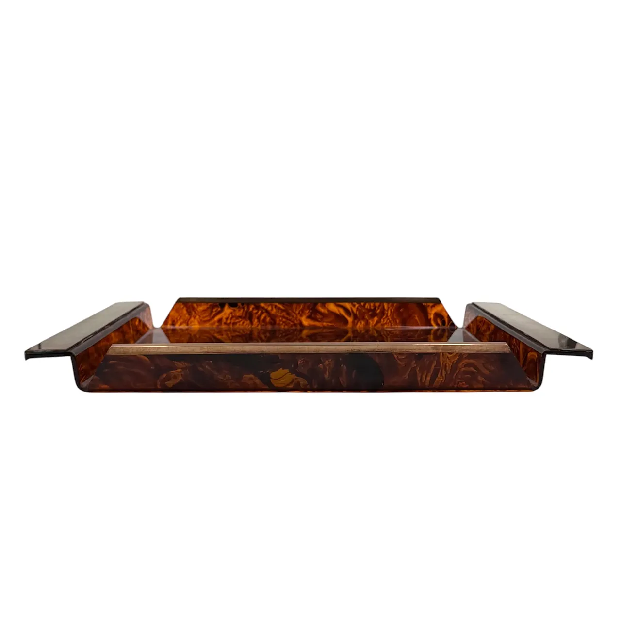 Hollywood Regency tortoiseshell brass and lucite tray, 1970 2