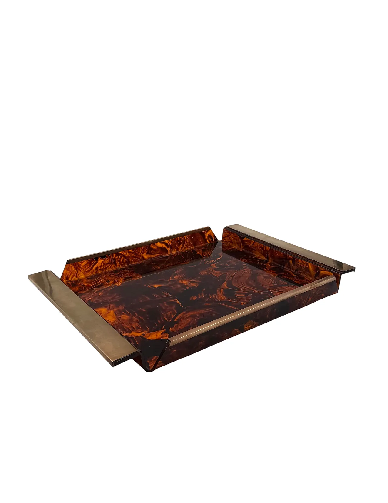 Hollywood Regency tortoiseshell brass and lucite tray, 1970 6