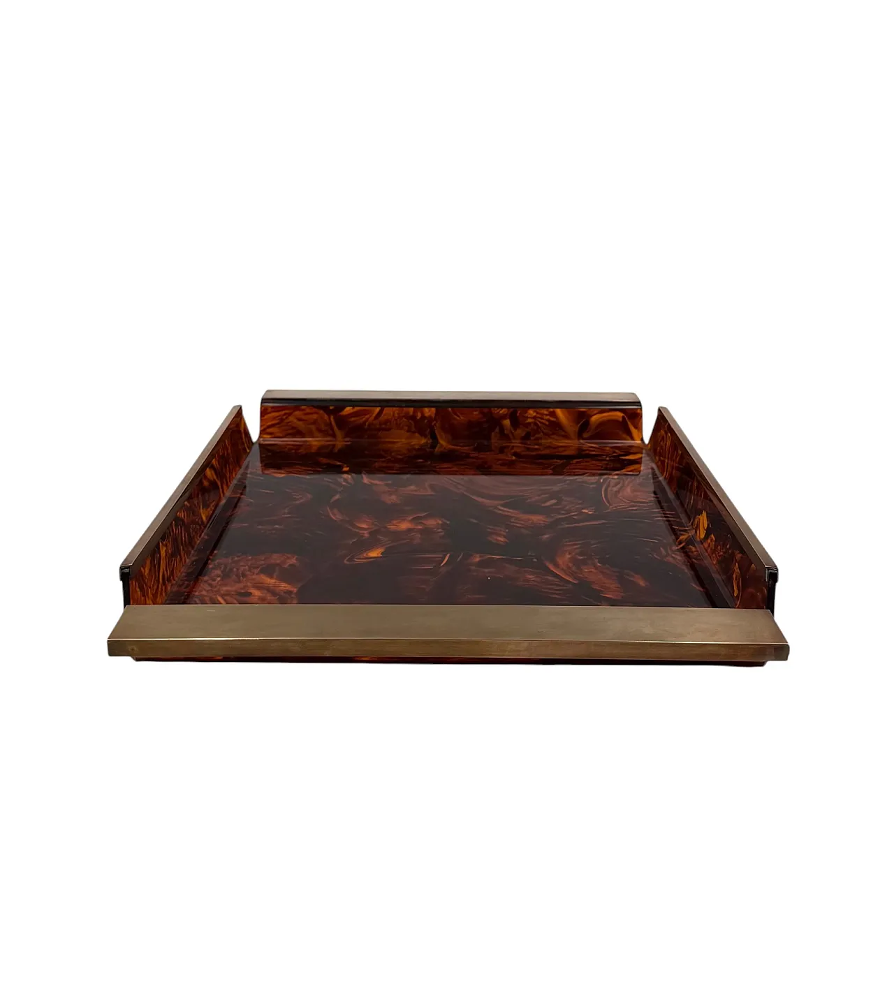 Hollywood Regency tortoiseshell brass and lucite tray, 1970 7