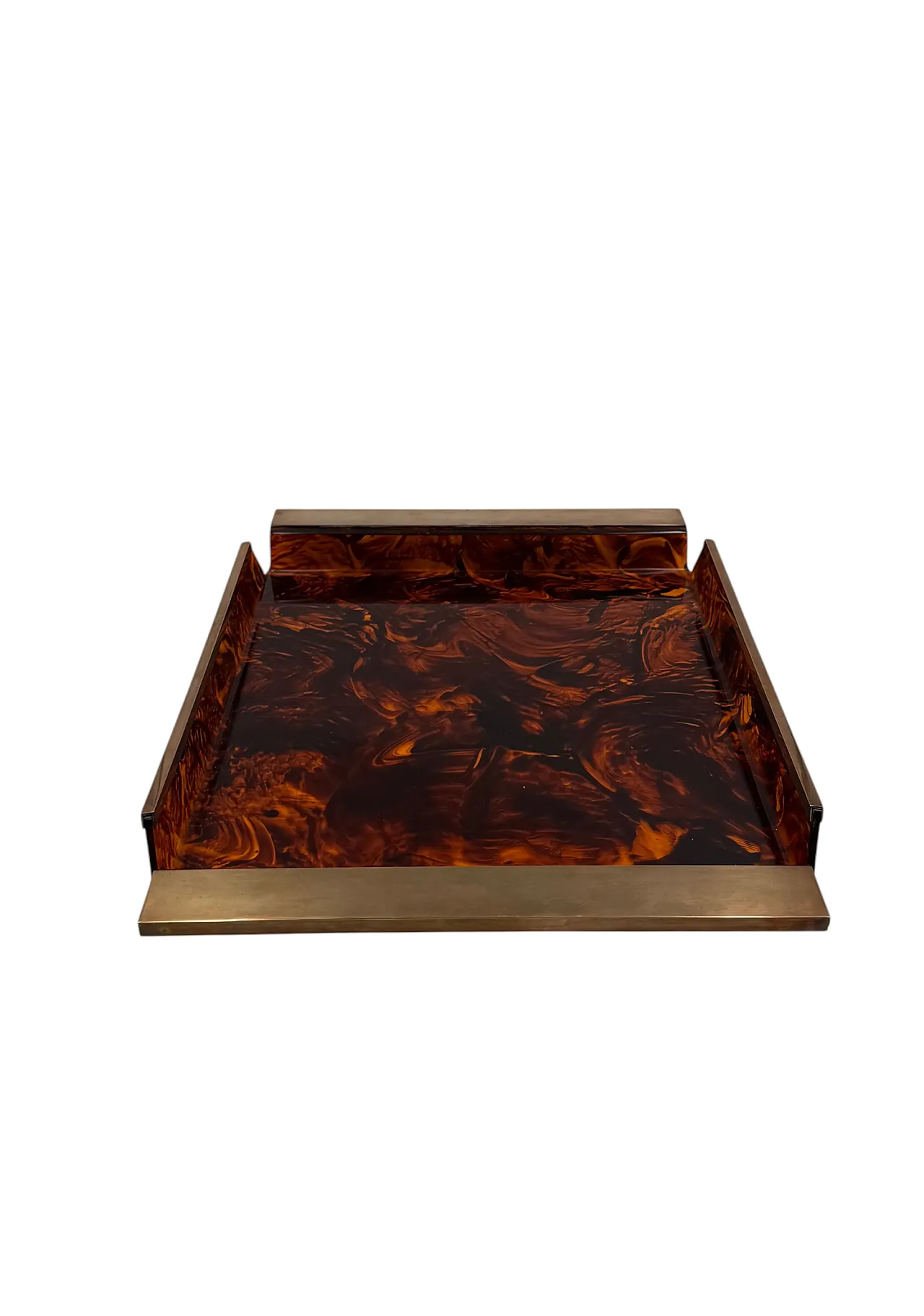 Hollywood Regency tortoiseshell brass and lucite tray, 1970 8