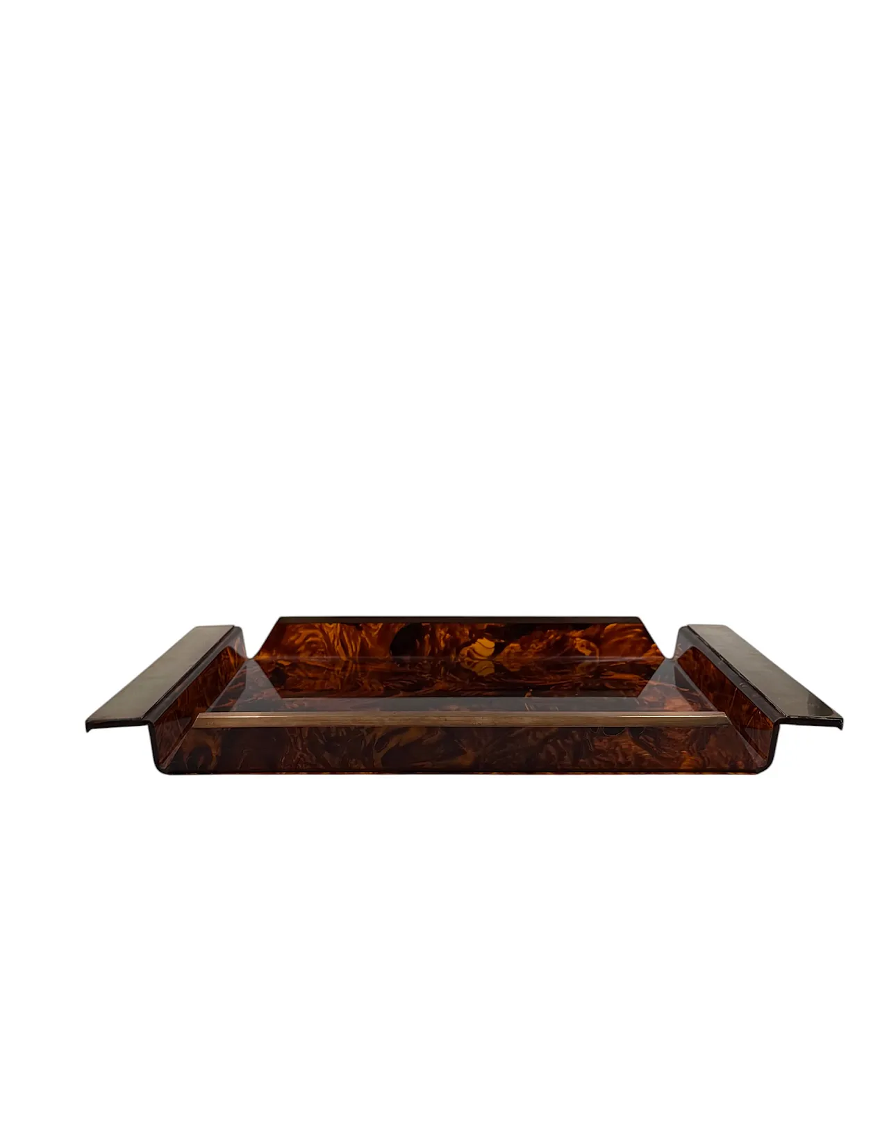Hollywood Regency tortoiseshell brass and lucite tray, 1970 9