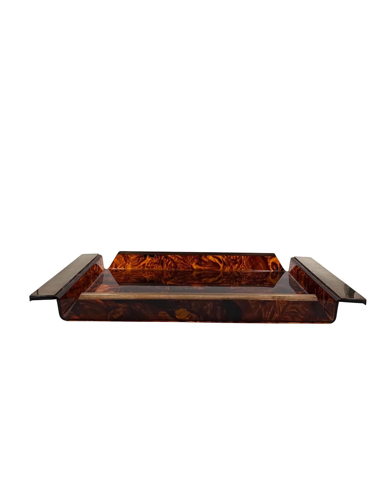 Hollywood Regency tortoiseshell brass and lucite tray, 1970 10