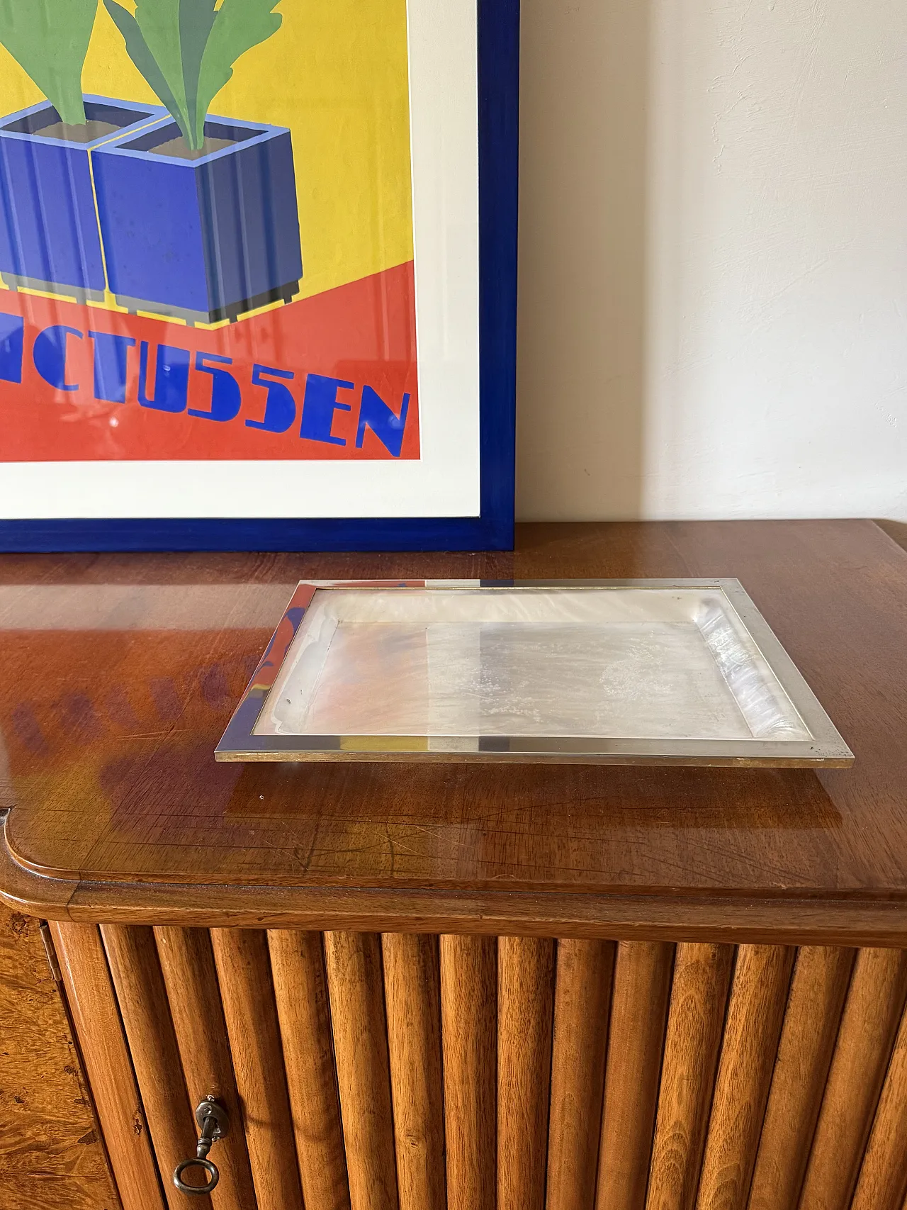 Brass and imitation mother-of-pearl tray, 1970 5