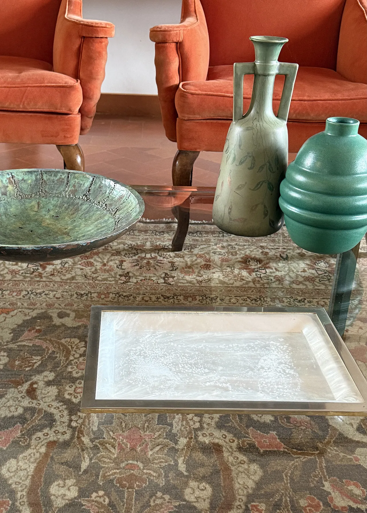 Brass and imitation mother-of-pearl tray, 1970 10