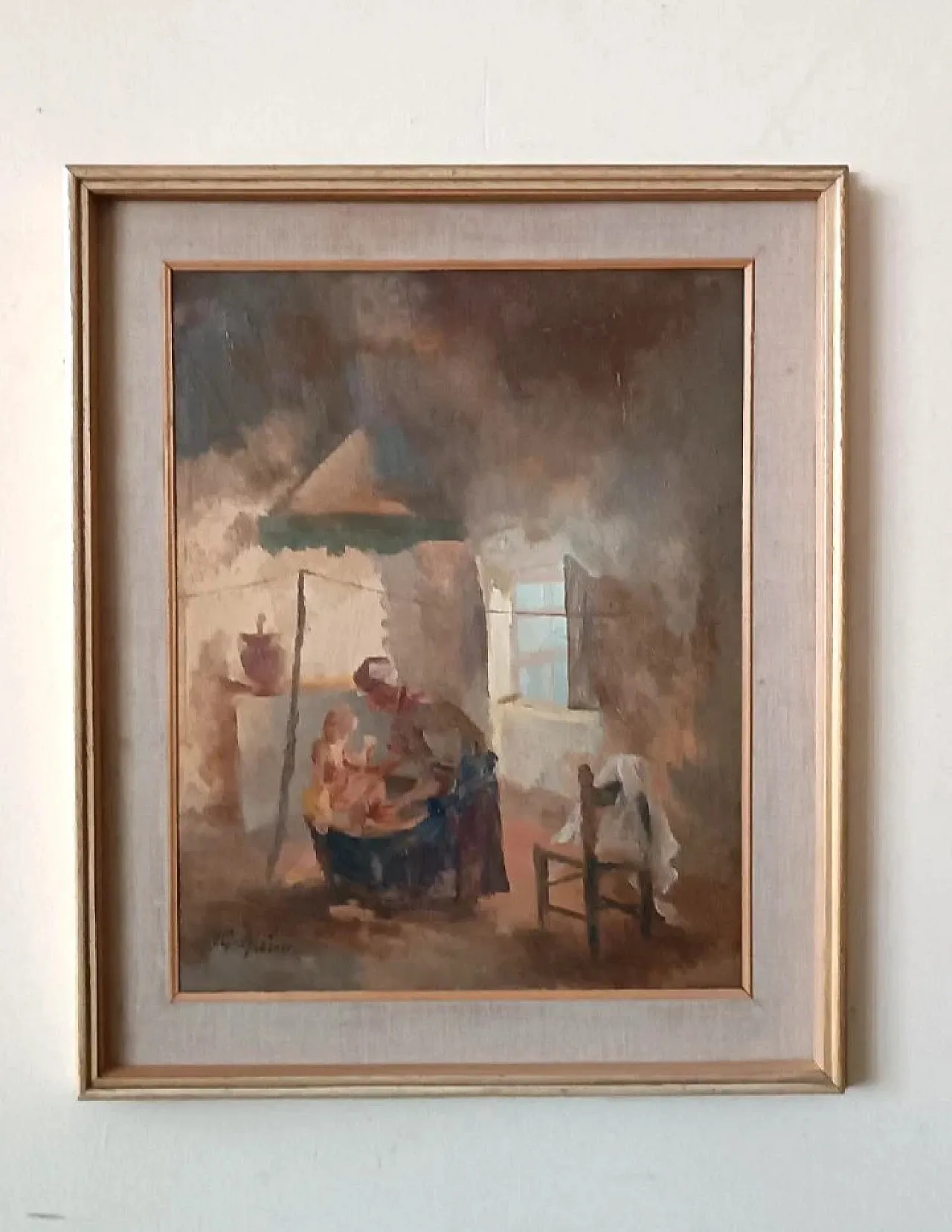 Interno, dipinto a olio su tavola di Guido Guidi, anni '50 1