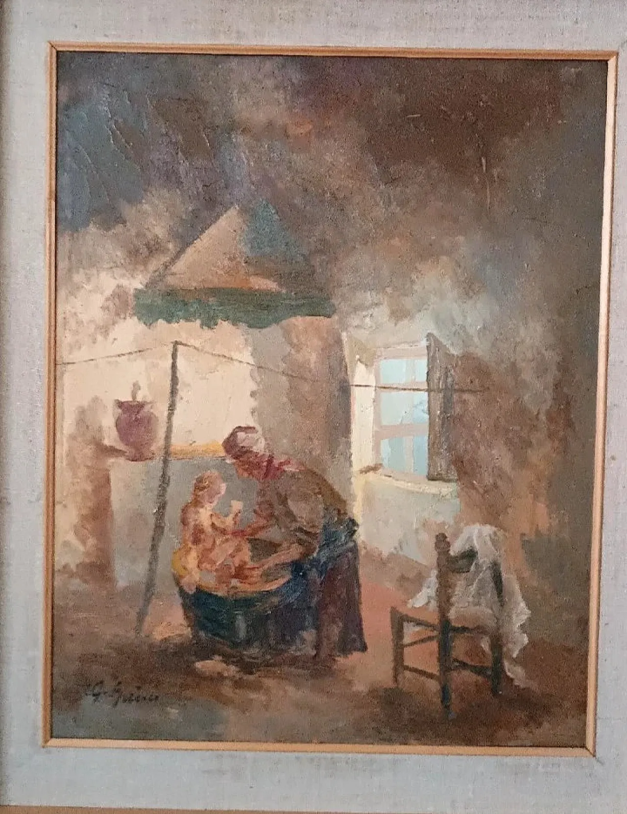 Interno, dipinto a olio su tavola di Guido Guidi, anni '50 3