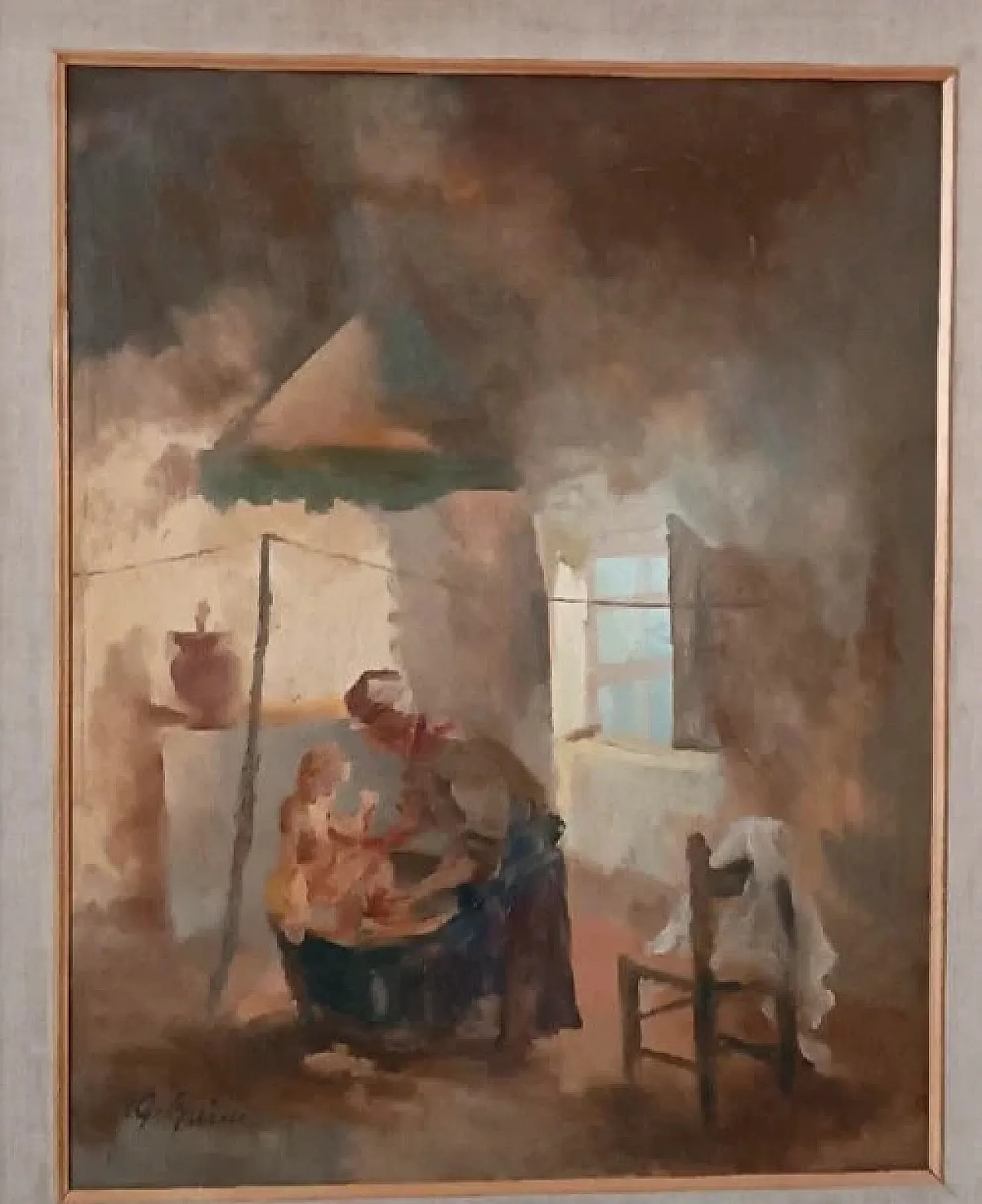 Interno, dipinto a olio su tavola di Guido Guidi, anni '50 4