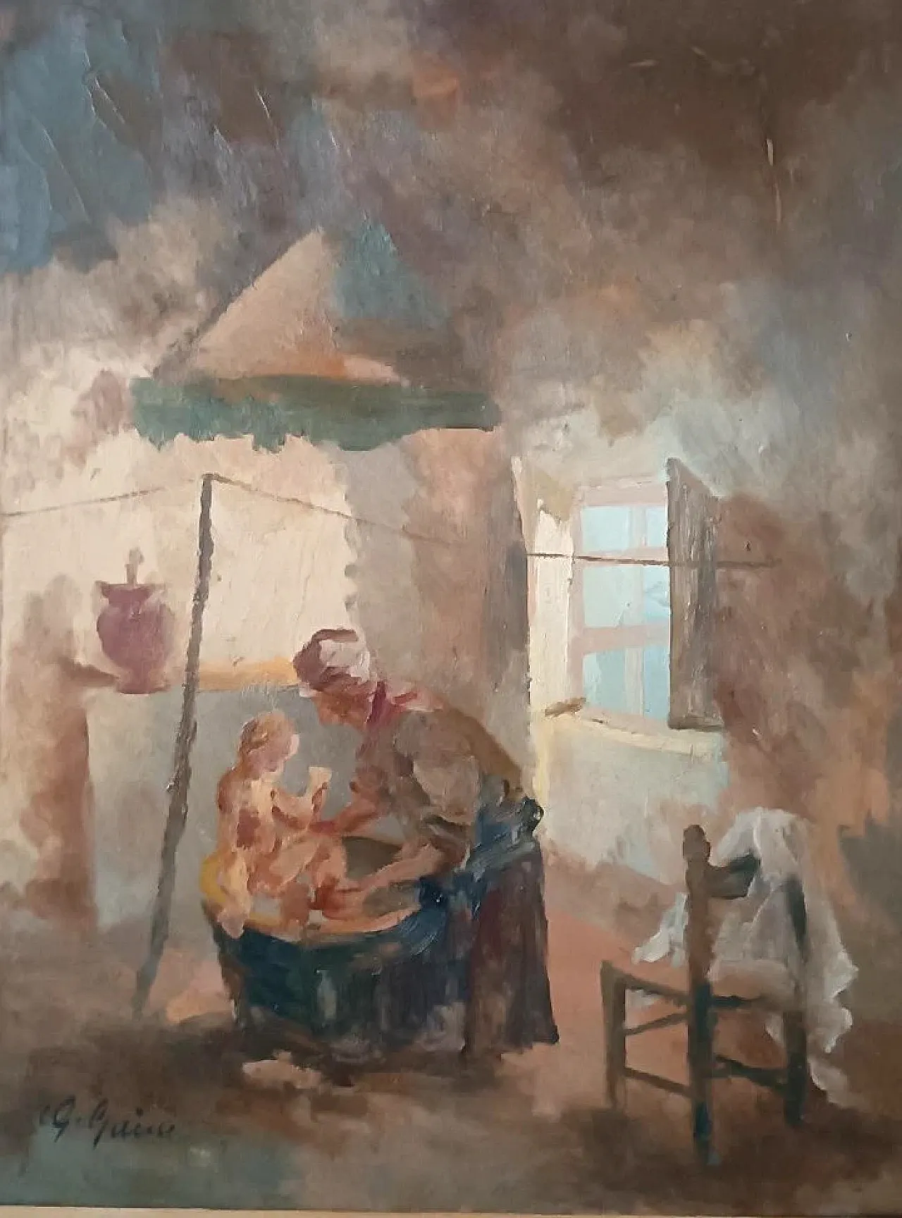 Interno, dipinto a olio su tavola di Guido Guidi, anni '50 5