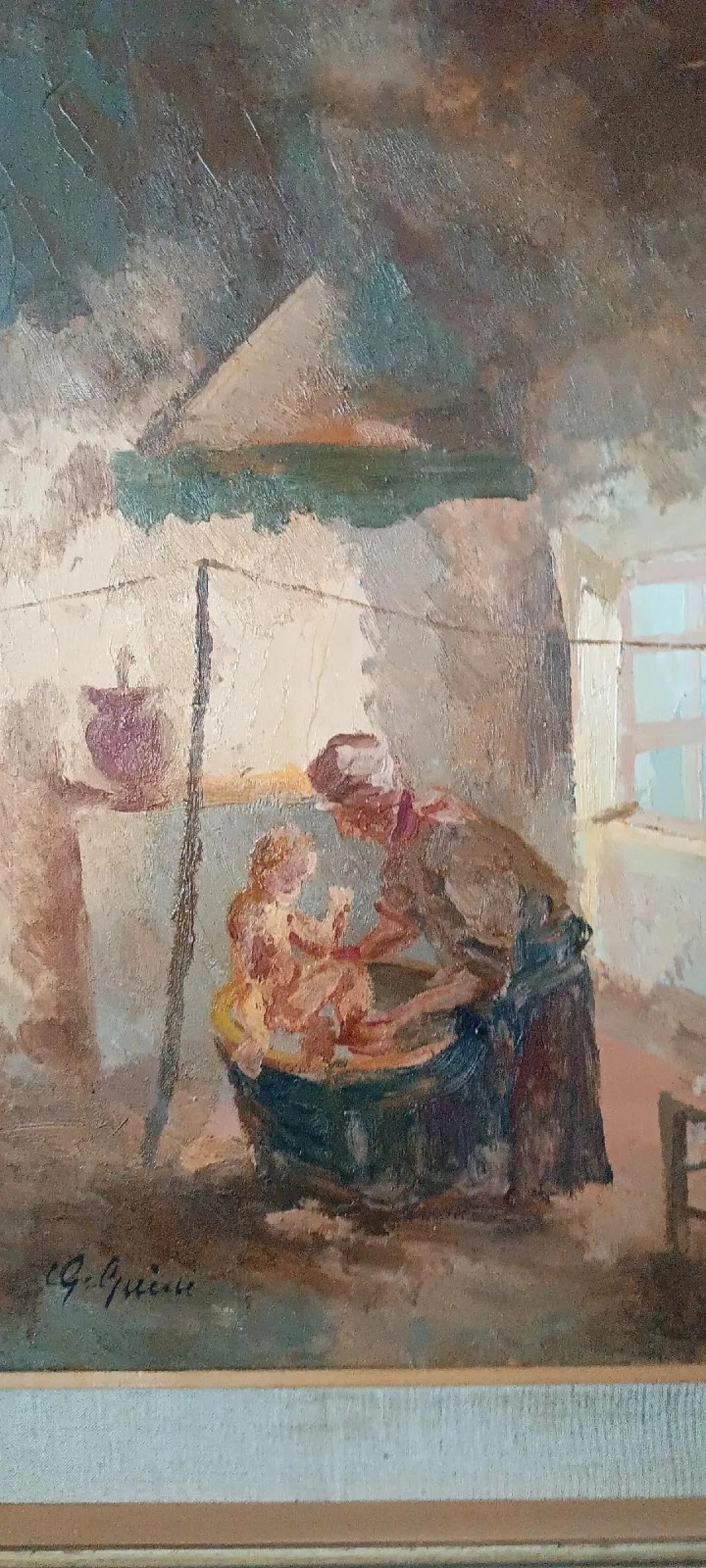 Interno, dipinto a olio su tavola di Guido Guidi, anni '50 6