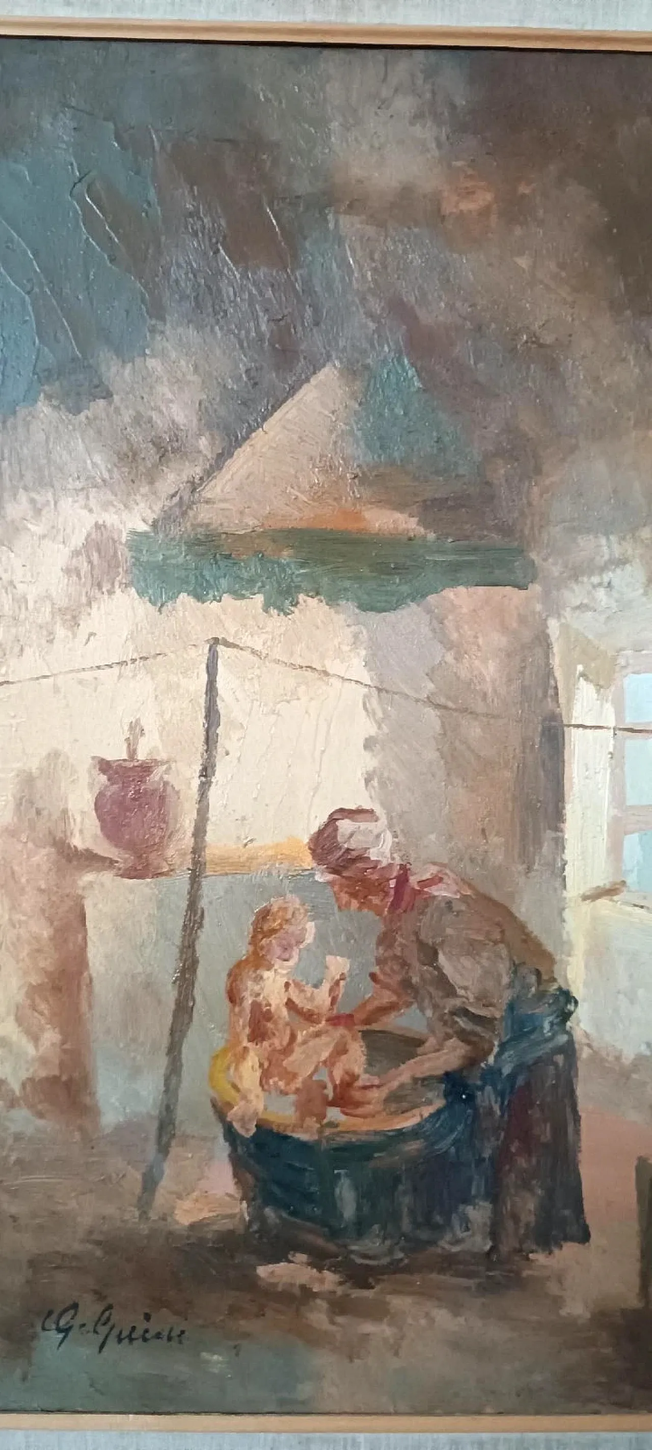 Interno, dipinto a olio su tavola di Guido Guidi, anni '50 8