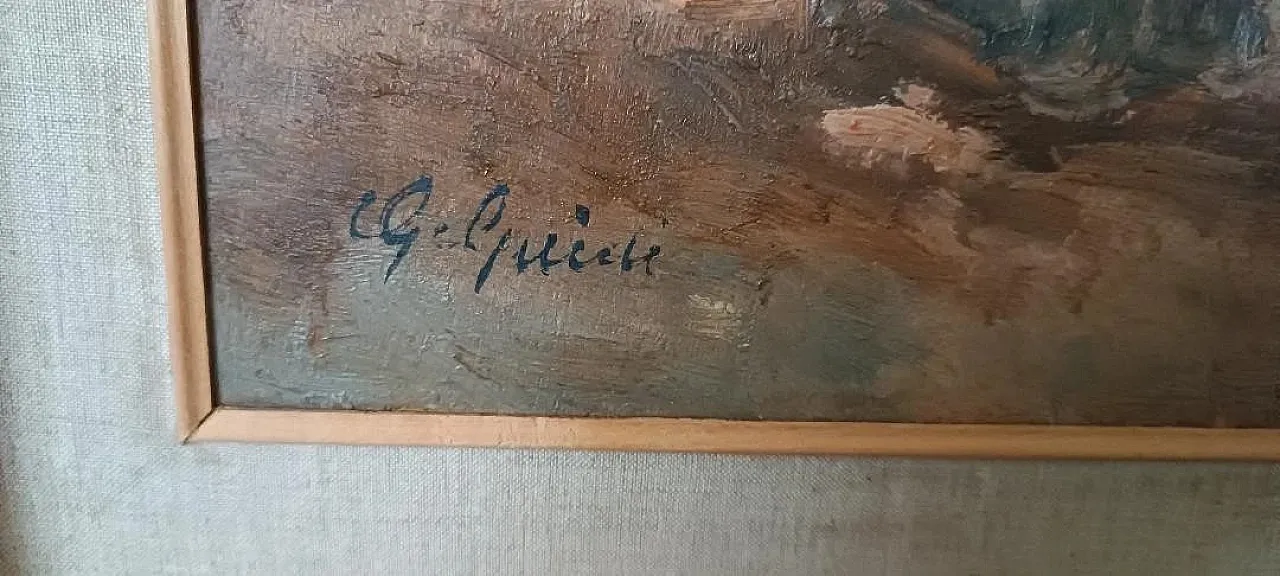 Interno, dipinto a olio su tavola di Guido Guidi, anni '50 9