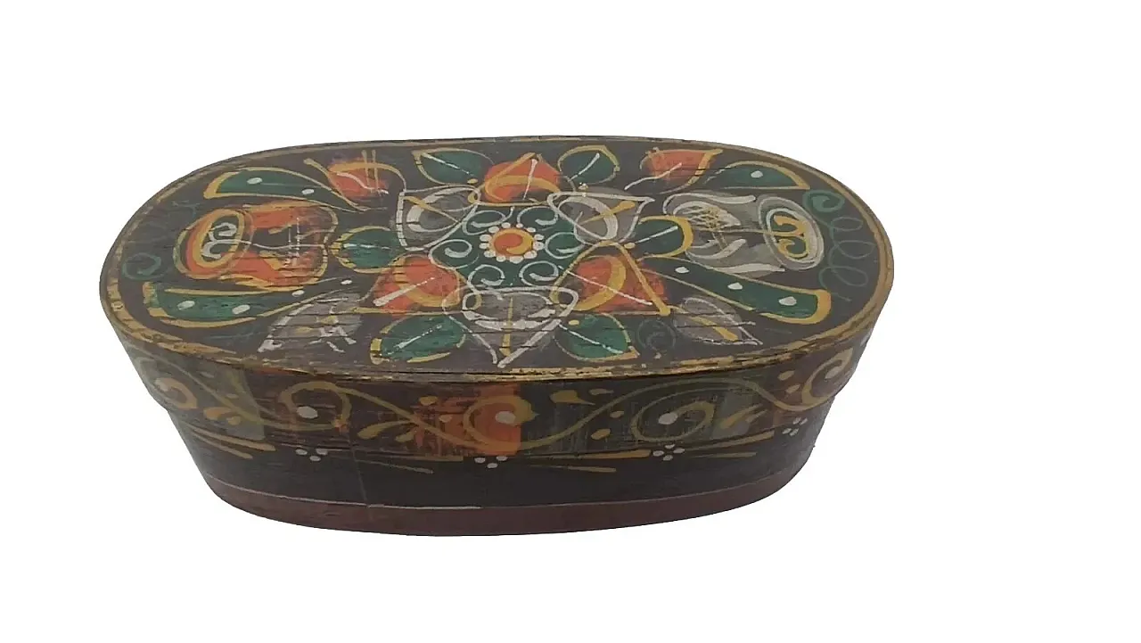 Scatola dipinta Tirolo in faggio curvo e abete, '800 1