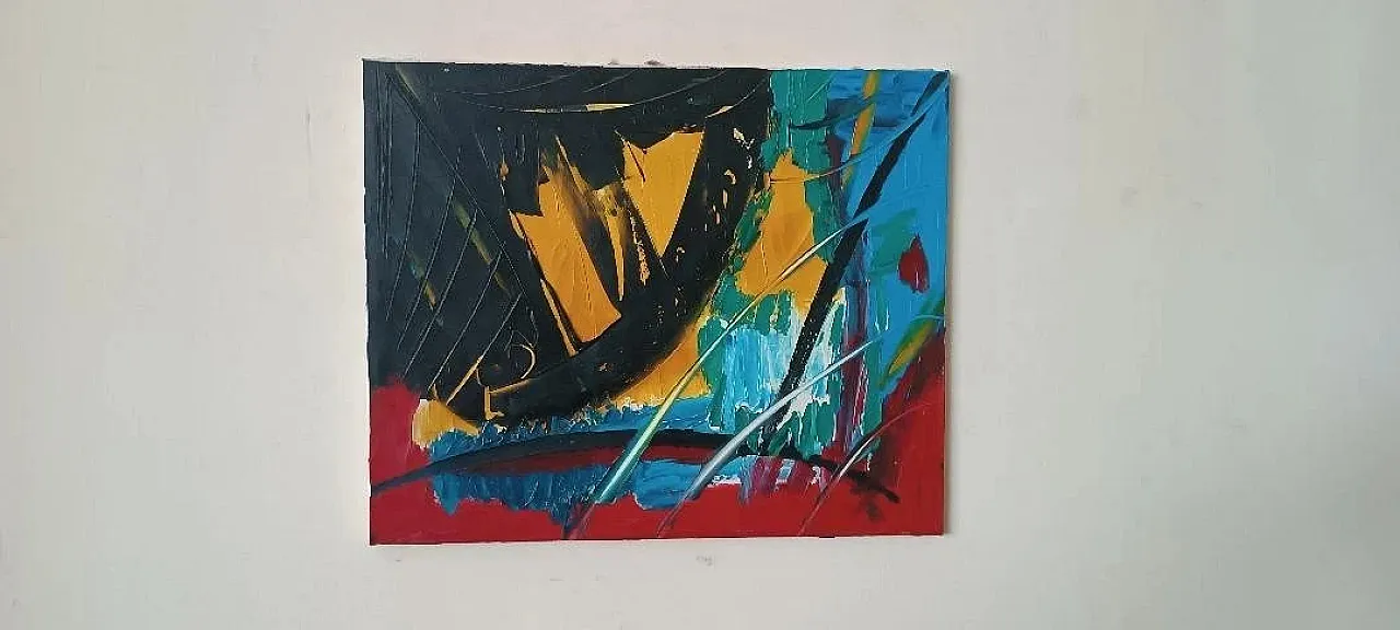 Dipinto astratto ad olio su tela di Simone Ciani, fine '900 1