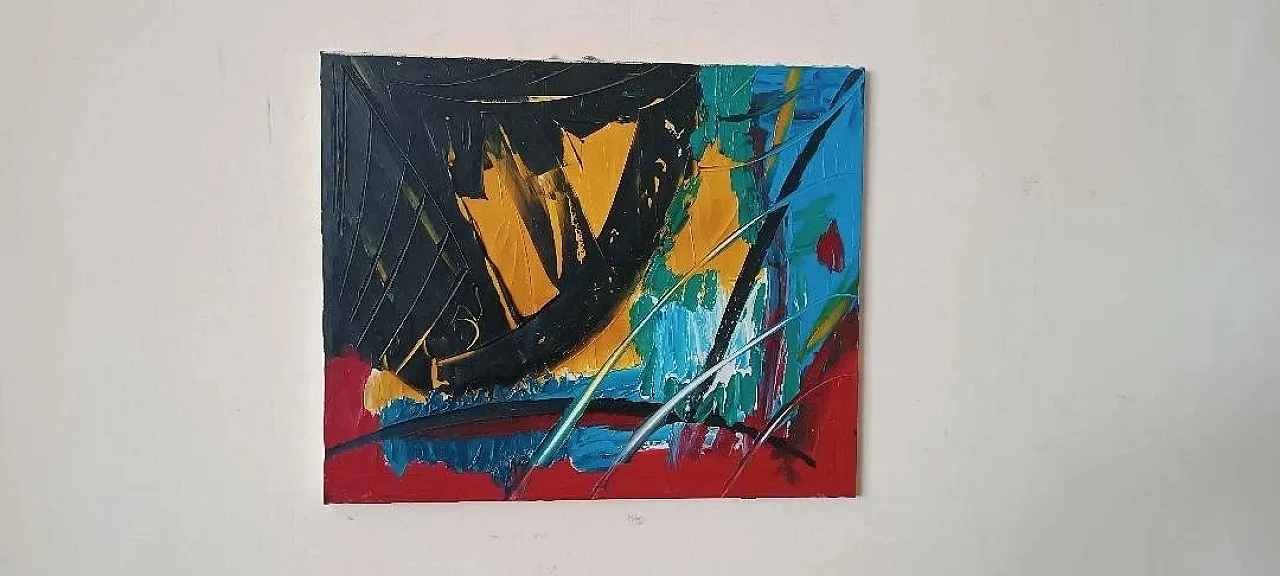 Dipinto astratto ad olio su tela di Simone Ciani, fine '900 2