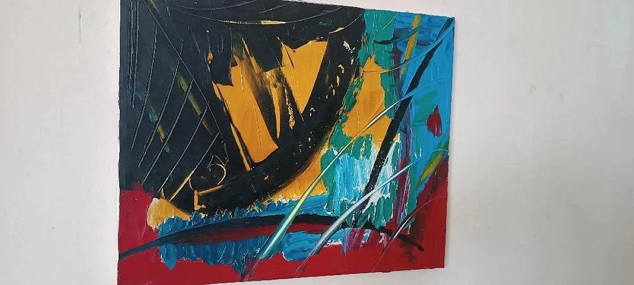 Dipinto astratto ad olio su tela di Simone Ciani, fine '900 4