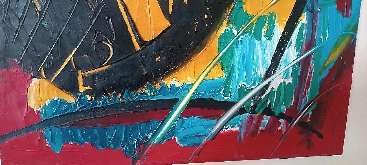 Dipinto astratto ad olio su tela di Simone Ciani, fine '900 7