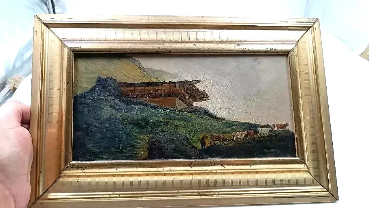 Paesaggio montano, olio su cartone, fine '800 1