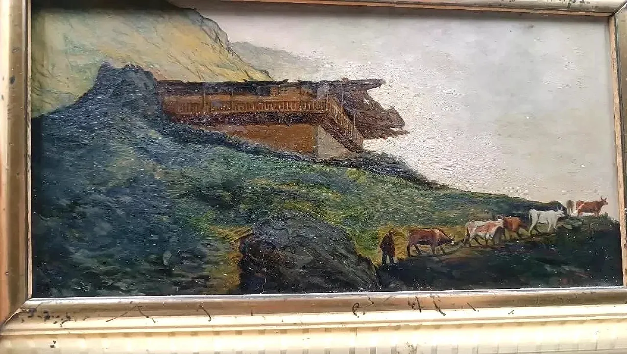 Paesaggio montano, olio su cartone, fine '800 4